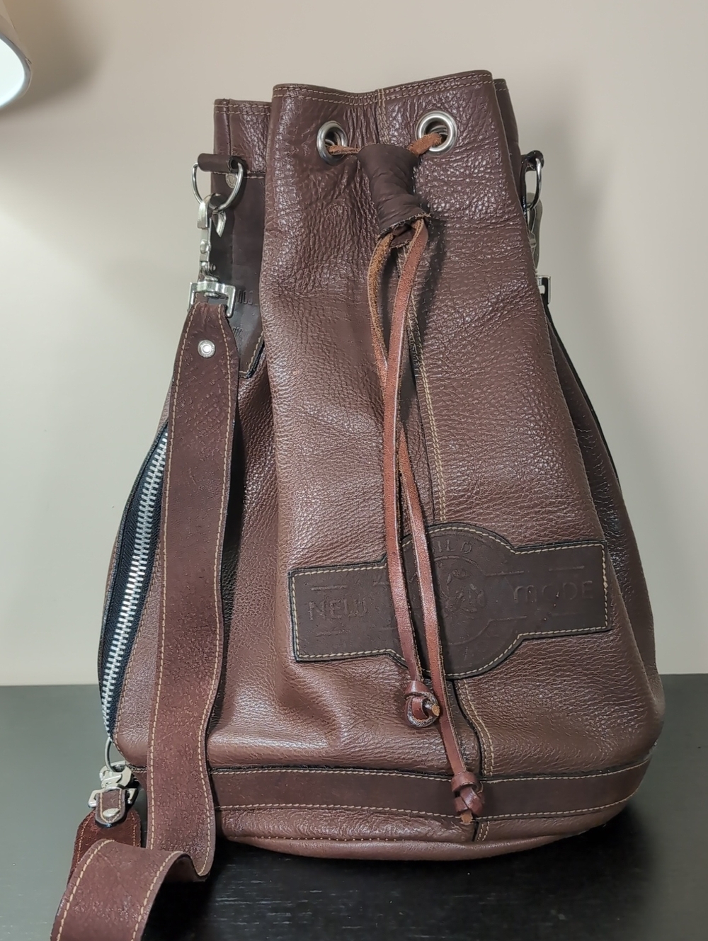 Vintage Wild Scorpion Leather Bucket Bag Backpack Converable large